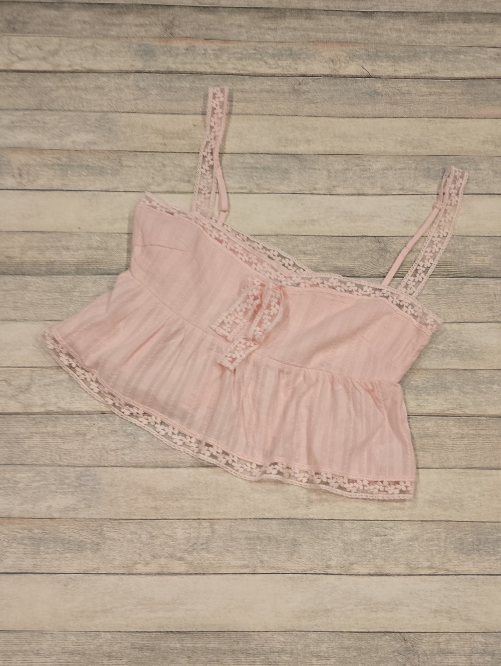 Altar'd State Clarke Delicate Pink Lace-Trim Crop Tank Top Size Medium NWOT